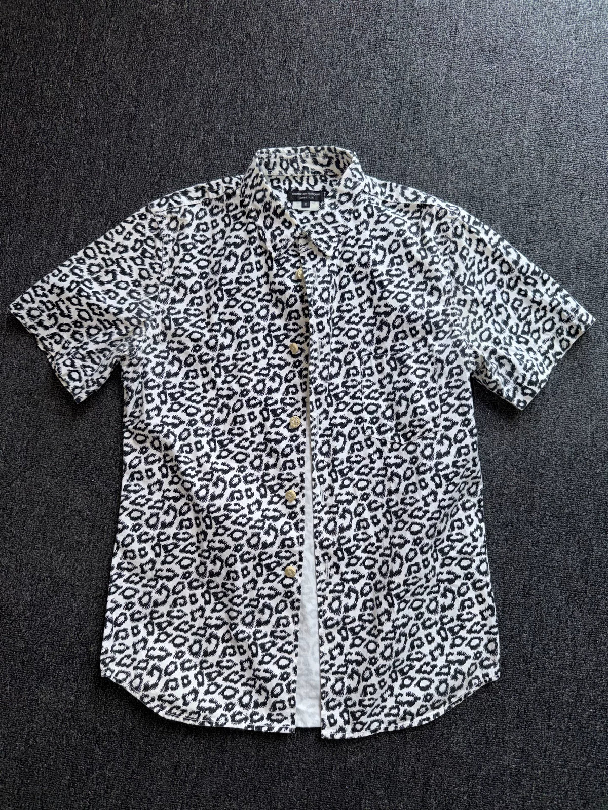Comme Des Garcons Homme Plus SS13 Black White Leopard Stand-Collar Short-Sleeve Shirt
