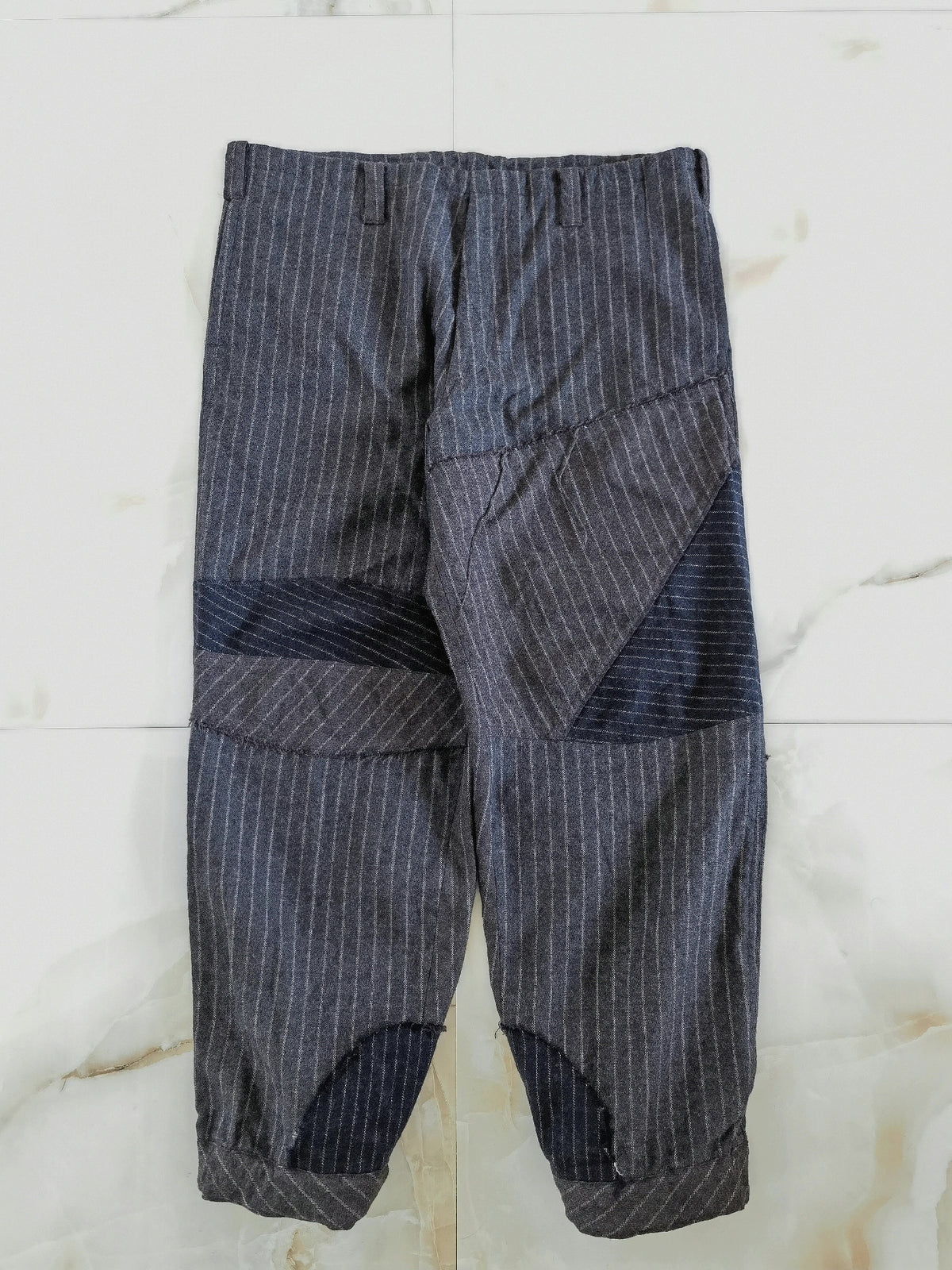 Yohji Yamamoto wool distressed patchwork triple-wear trousers