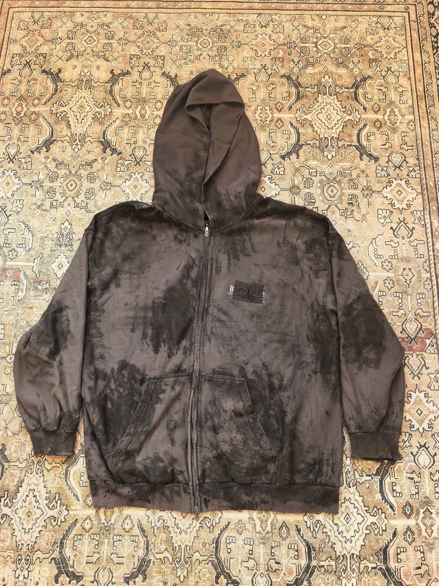 Balenciaga Grey Cola Tape Distressed Zip-Up Hoodie
