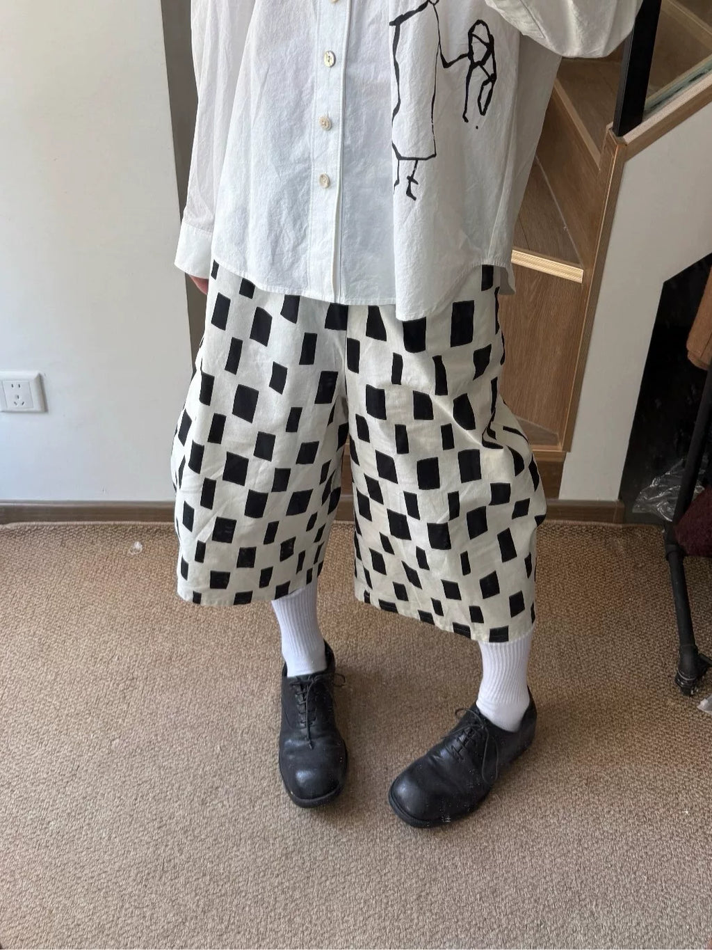 Junya Watanabe Black White Plaid Lantern Shorts
