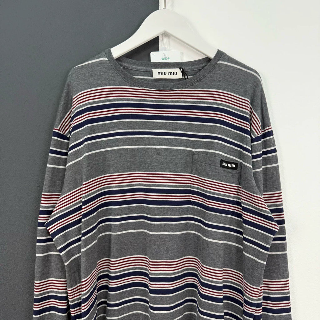 Miu Miu Automne Striped Logo Long Sleeve Top