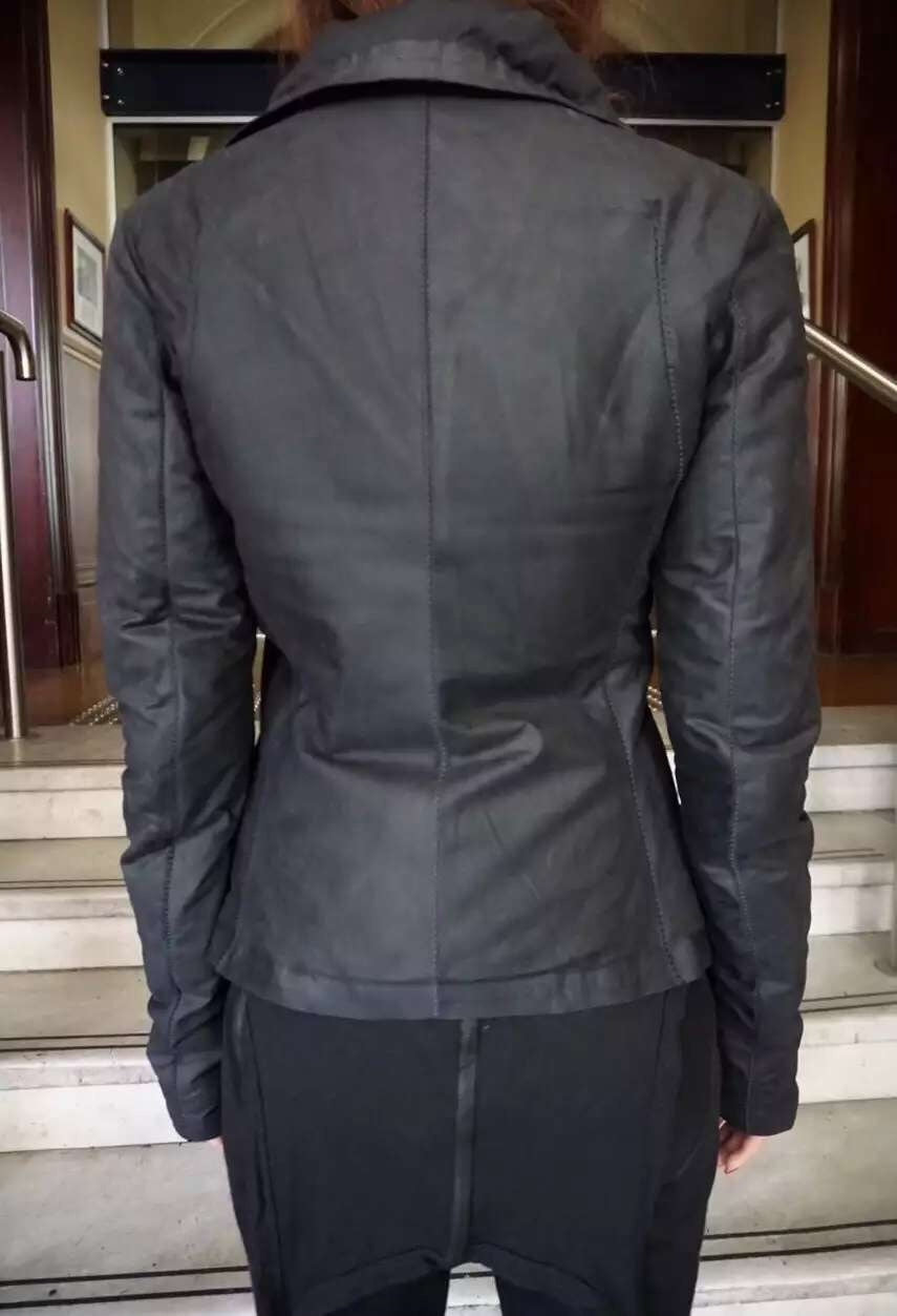 Isaac Sellam women's black diagonal‑zip down jacket