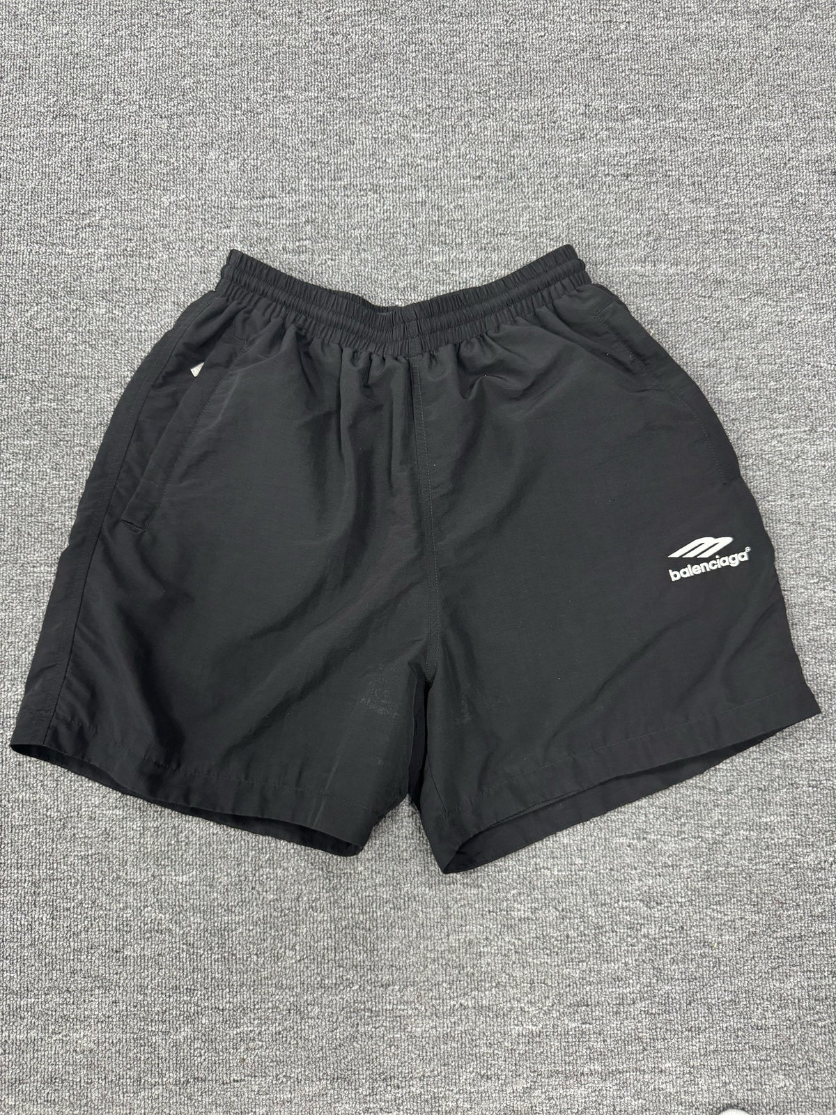 Balenciaga Black Embroidered Logo Nylon Shorts