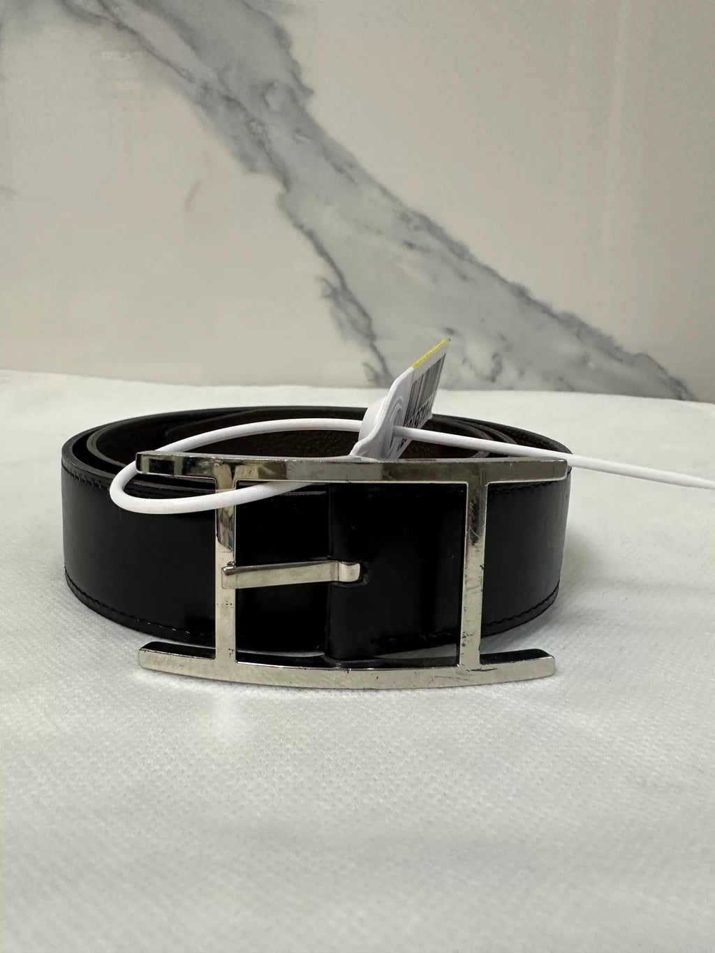 Hermes Black H-Buckle Leather Belt