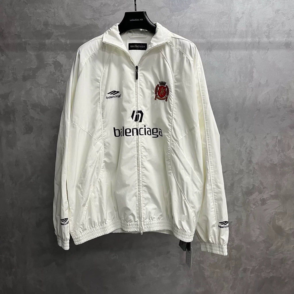Balenciaga White Letter Print Stand-Collar Zip-Up Jacket
