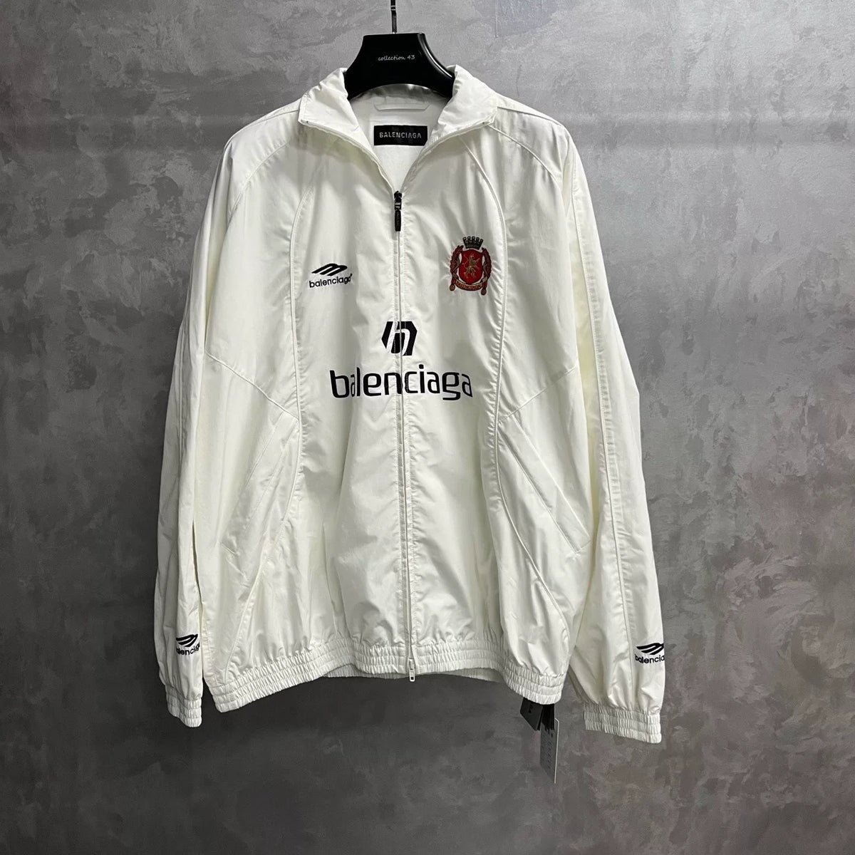Balenciaga White Letter Print Stand-Collar Zip-Up Jacket
