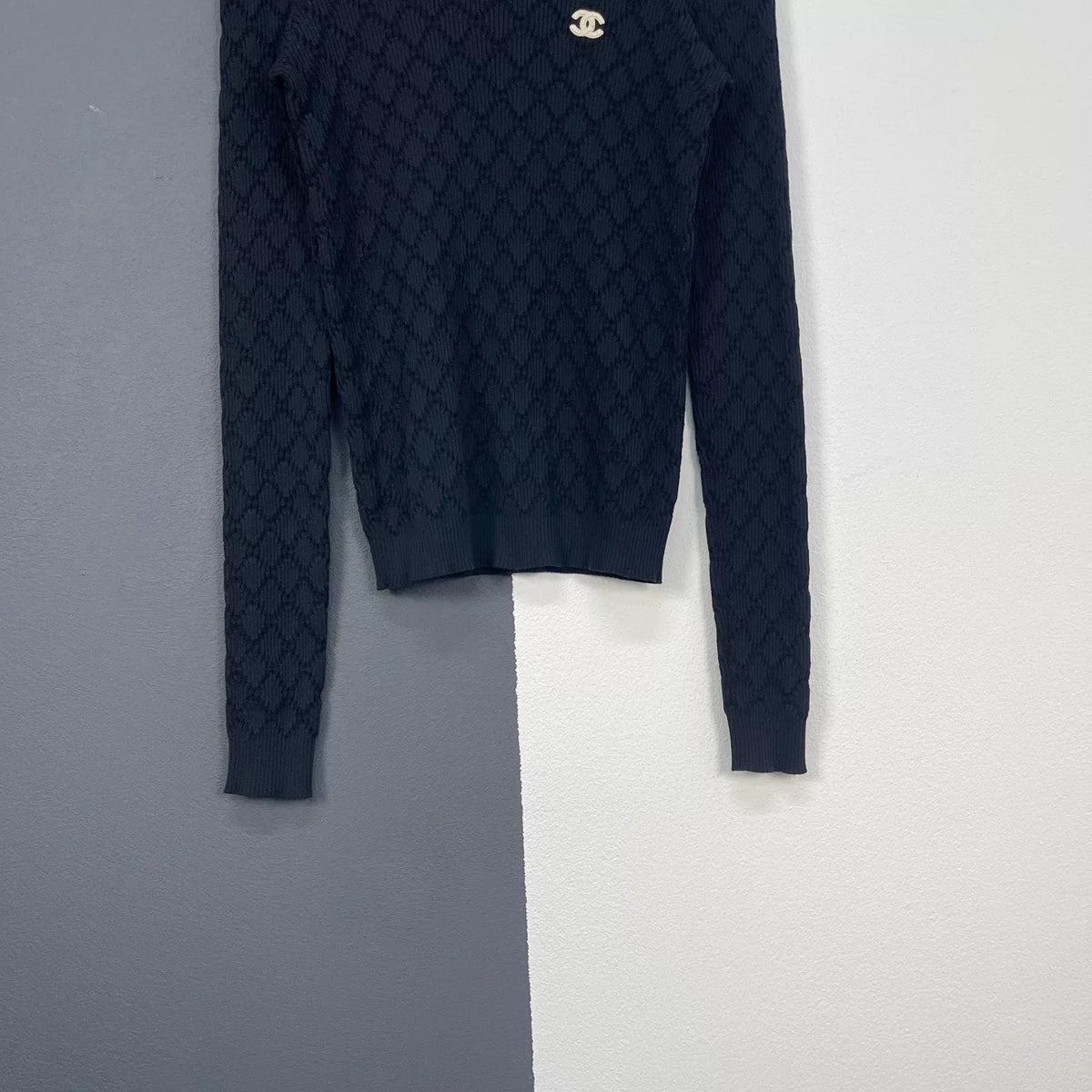 Chanel Quilted Logo Knit Long Sleeve Top