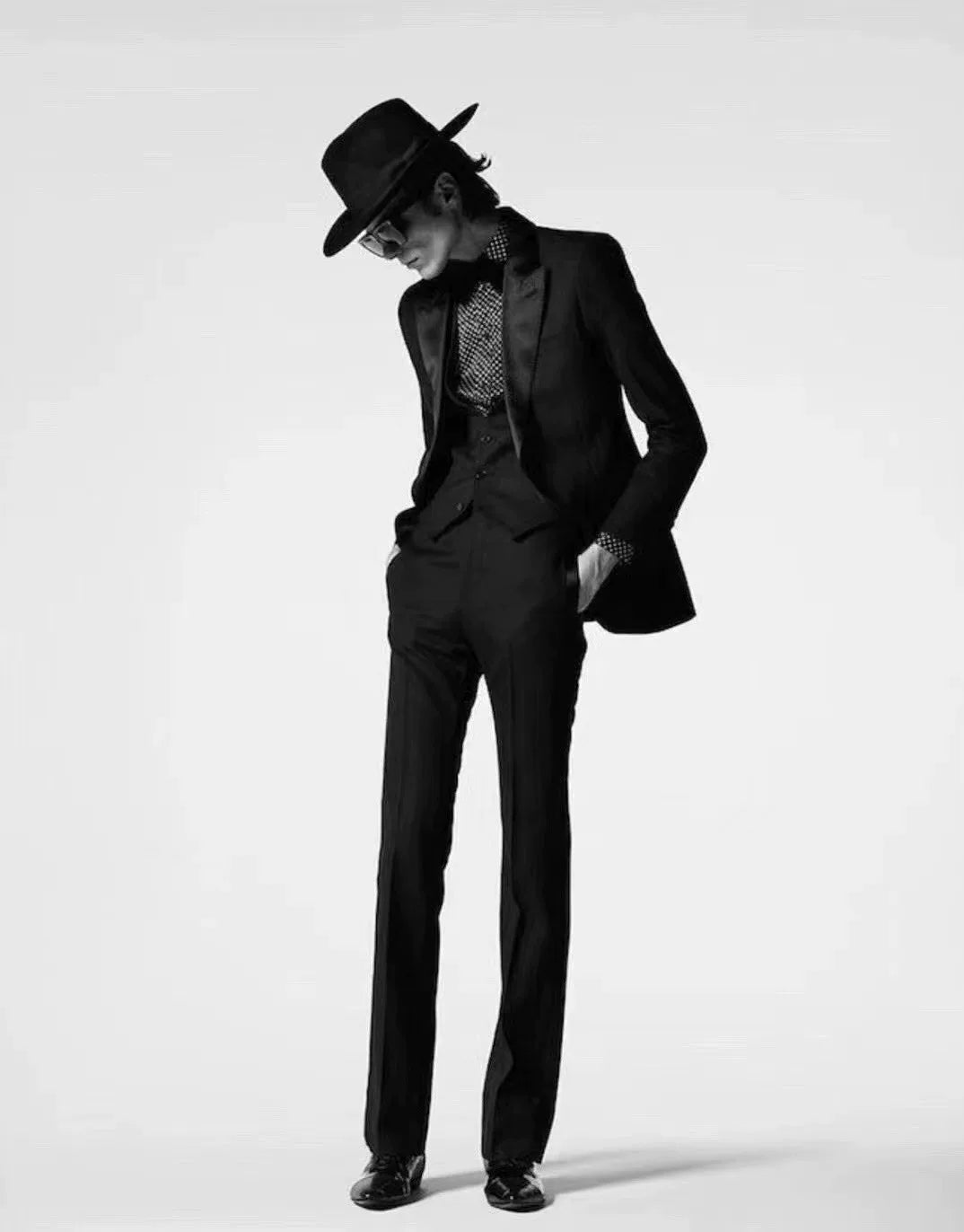 Saint Laurent 16FW Black White Silk Polka Dot Look Shirt