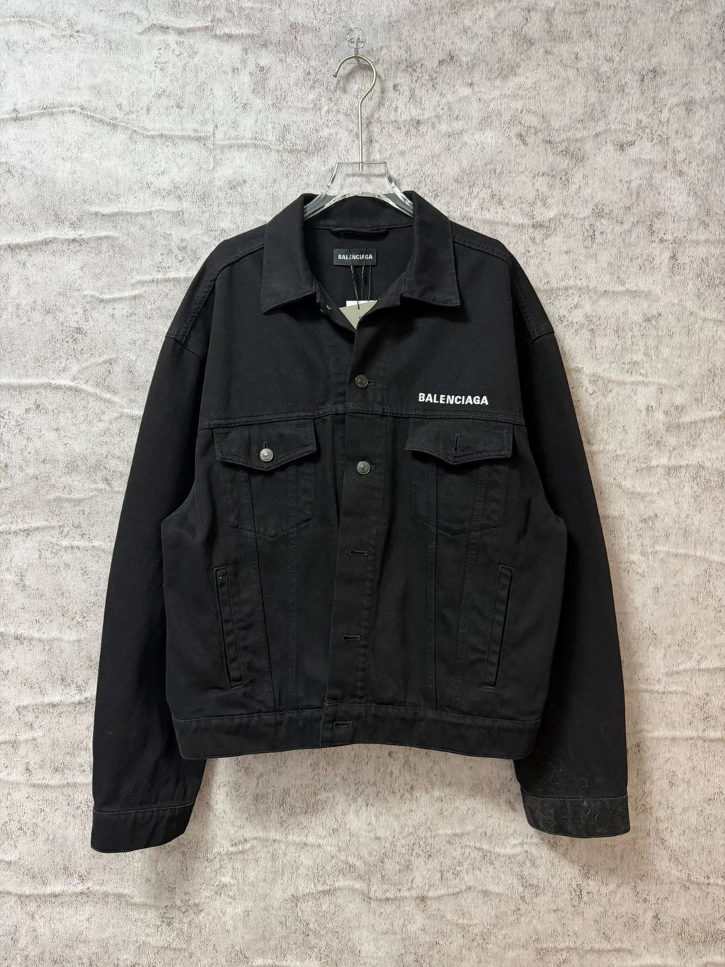 Balenciaga Paris Black Crew Embroidered Denim Jacket