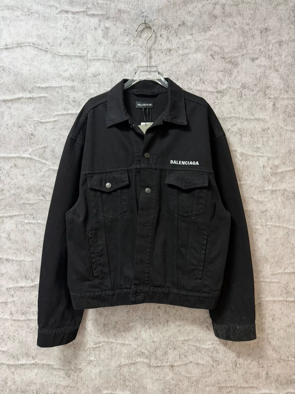 Balenciaga Paris Black Crew Embroidered Denim Jacket