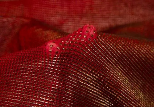 Issey Miyake Vintage Red Gold Foil Pleated Top