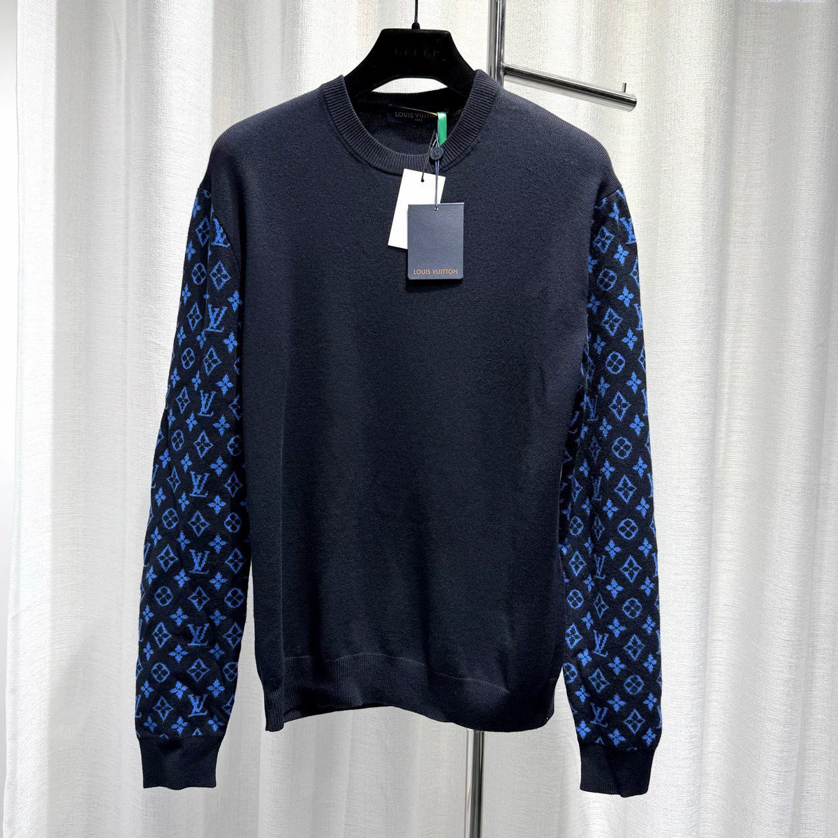 Louis Vuitton Navy Blue Logo Cuff Sheep Wool Goat Cashmere Sweater