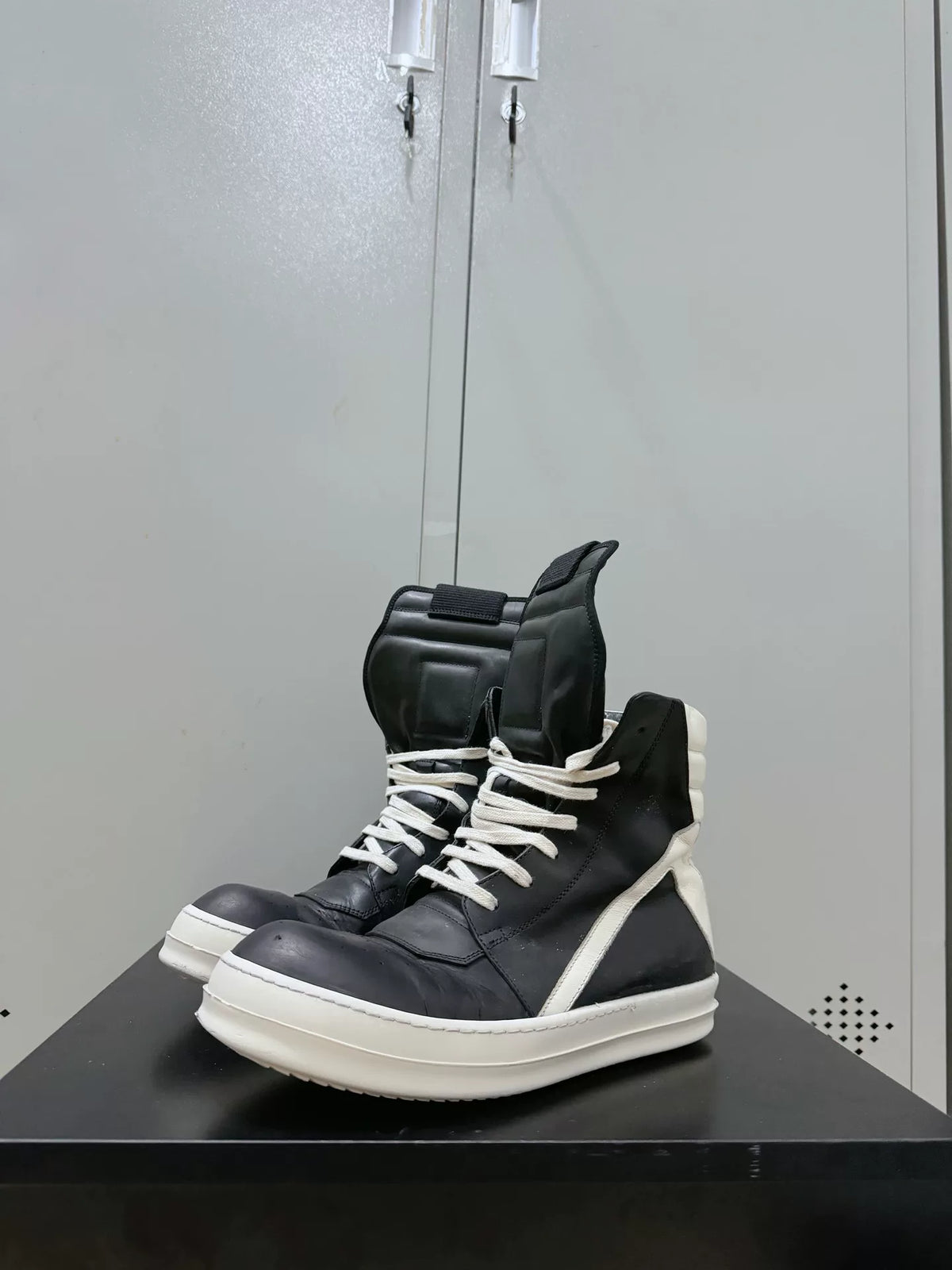 Rick Owens Black and White Inverted-Triangle Leather Sneakers