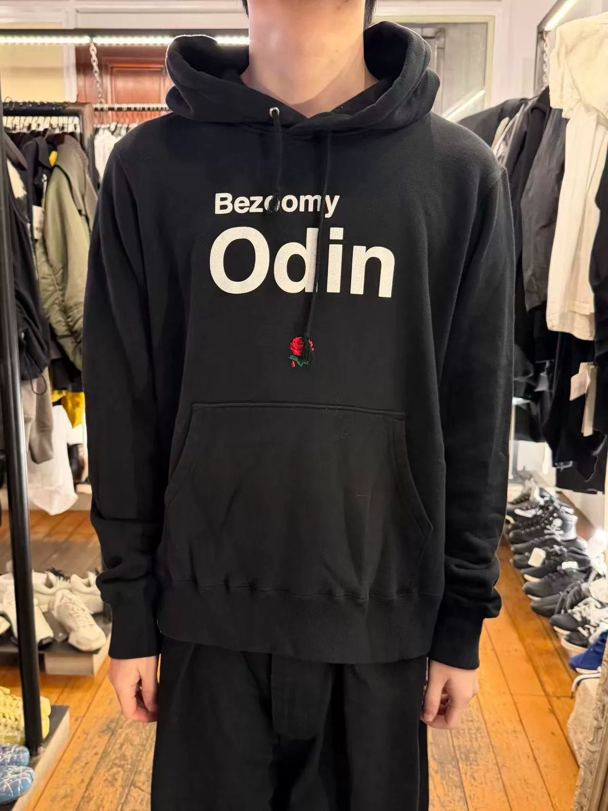 Undercover FW19 Black Red Rose Embroidered Hooded Sweater