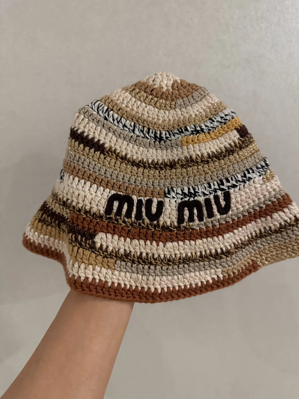 Miumiu Gold Woven Bucket Hat