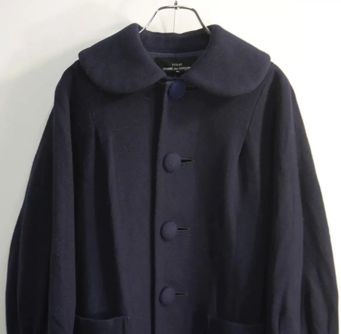 Comme Des Garçons AW09 Navy Blue Crew Neck Wool Coat