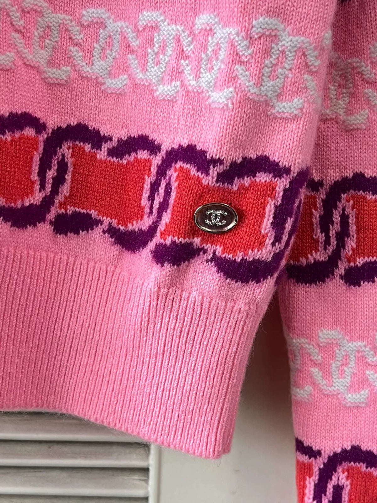 Chanel Crew Neck Long Sleeve Slim Top Pink Knit Sweater