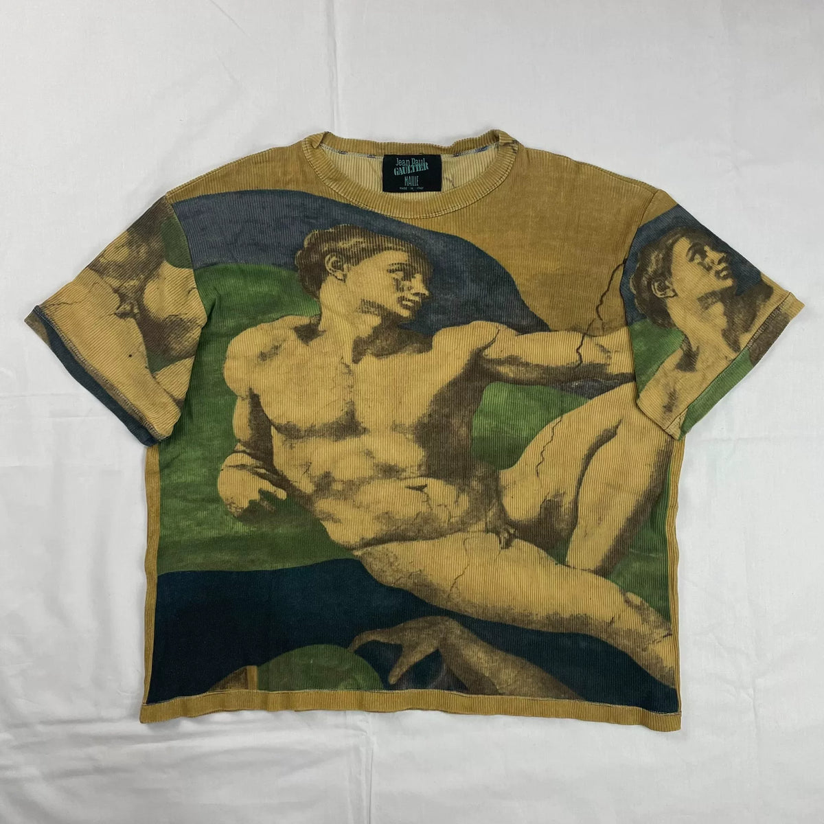 Jean Paul Gaultier Short Sleeve Top Maille 1995  Michelangelo's "The Creation of Adam" from the Sistine Chapel ceiling Knit Sweater