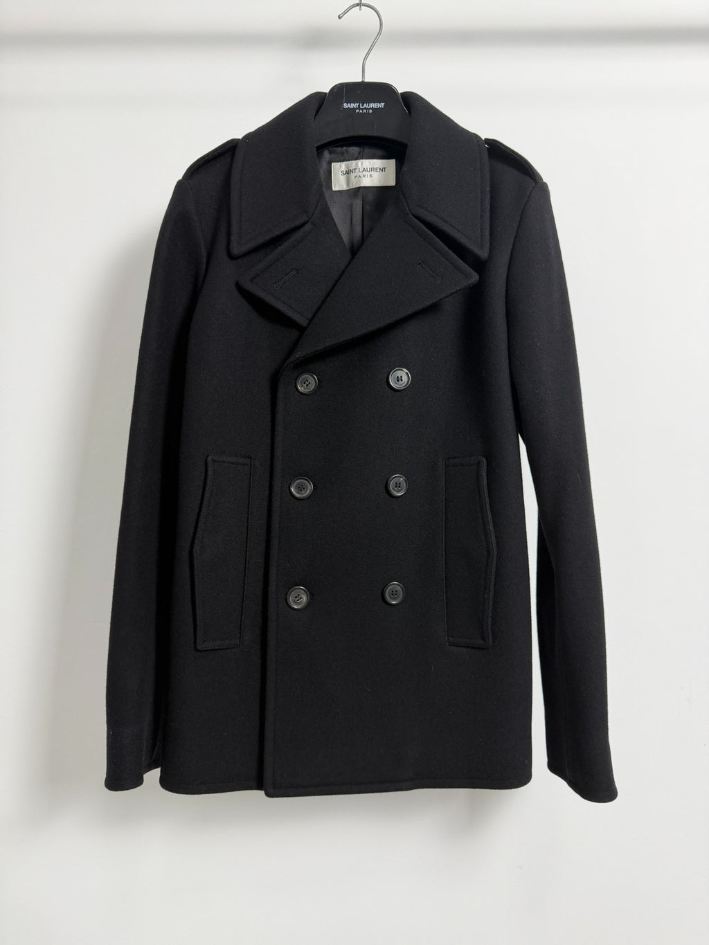 Saint Laurent Slp21fw Black Double-Breasted Wool Coat