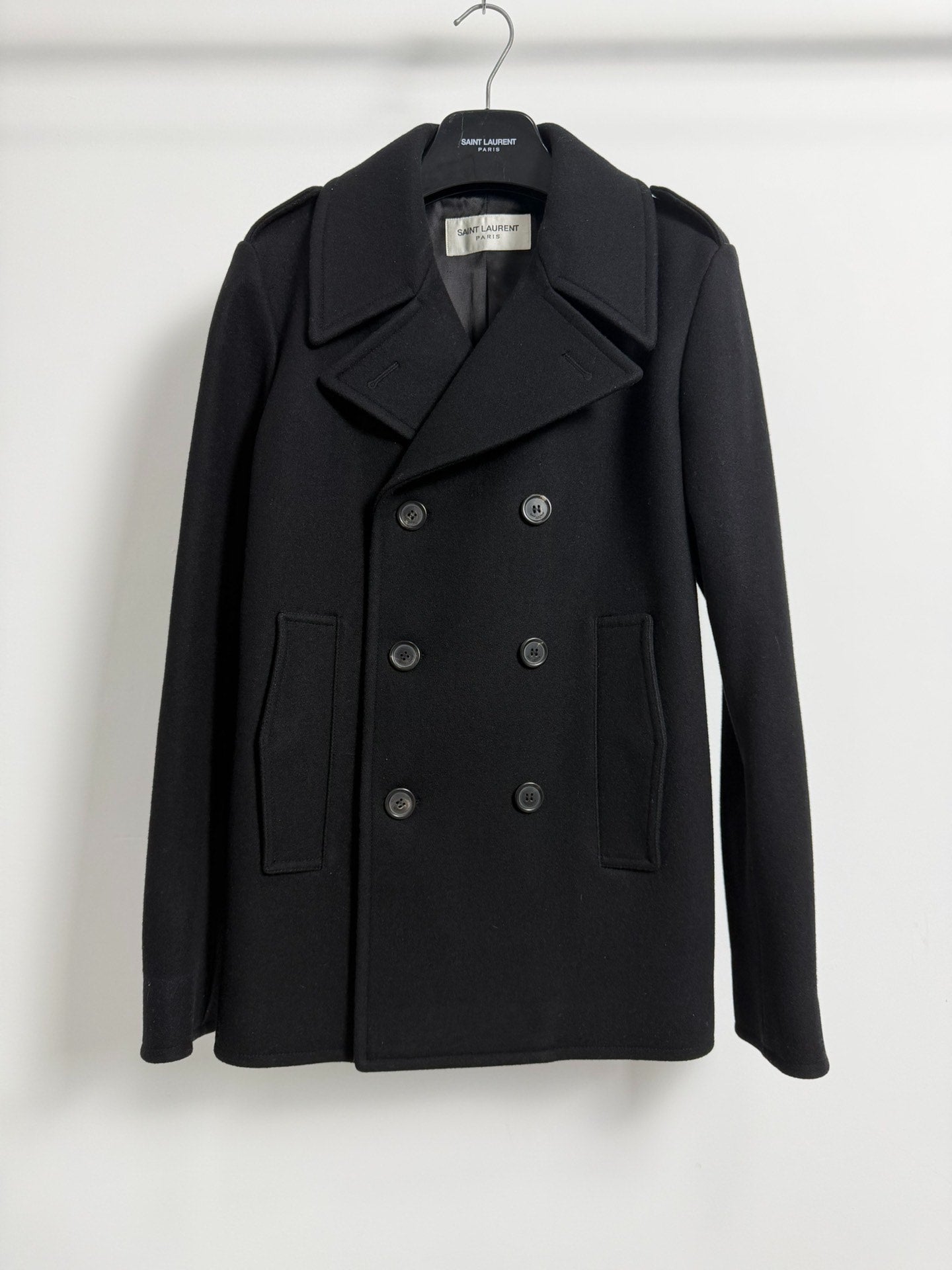 Saint Laurent Slp21fw Black Double-Breasted Wool Coat