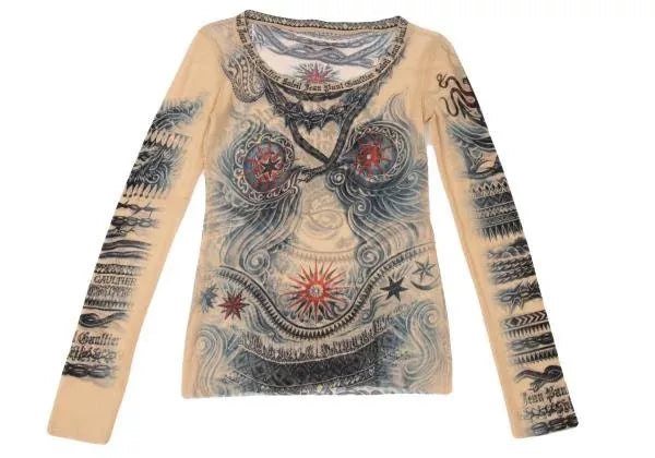 Jean Paul Gaultier Vintage Beige Floral Mesh Top