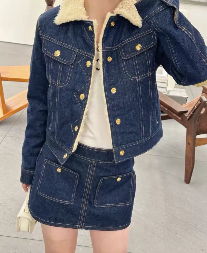 Celine Denim Shearling Collar Jacket