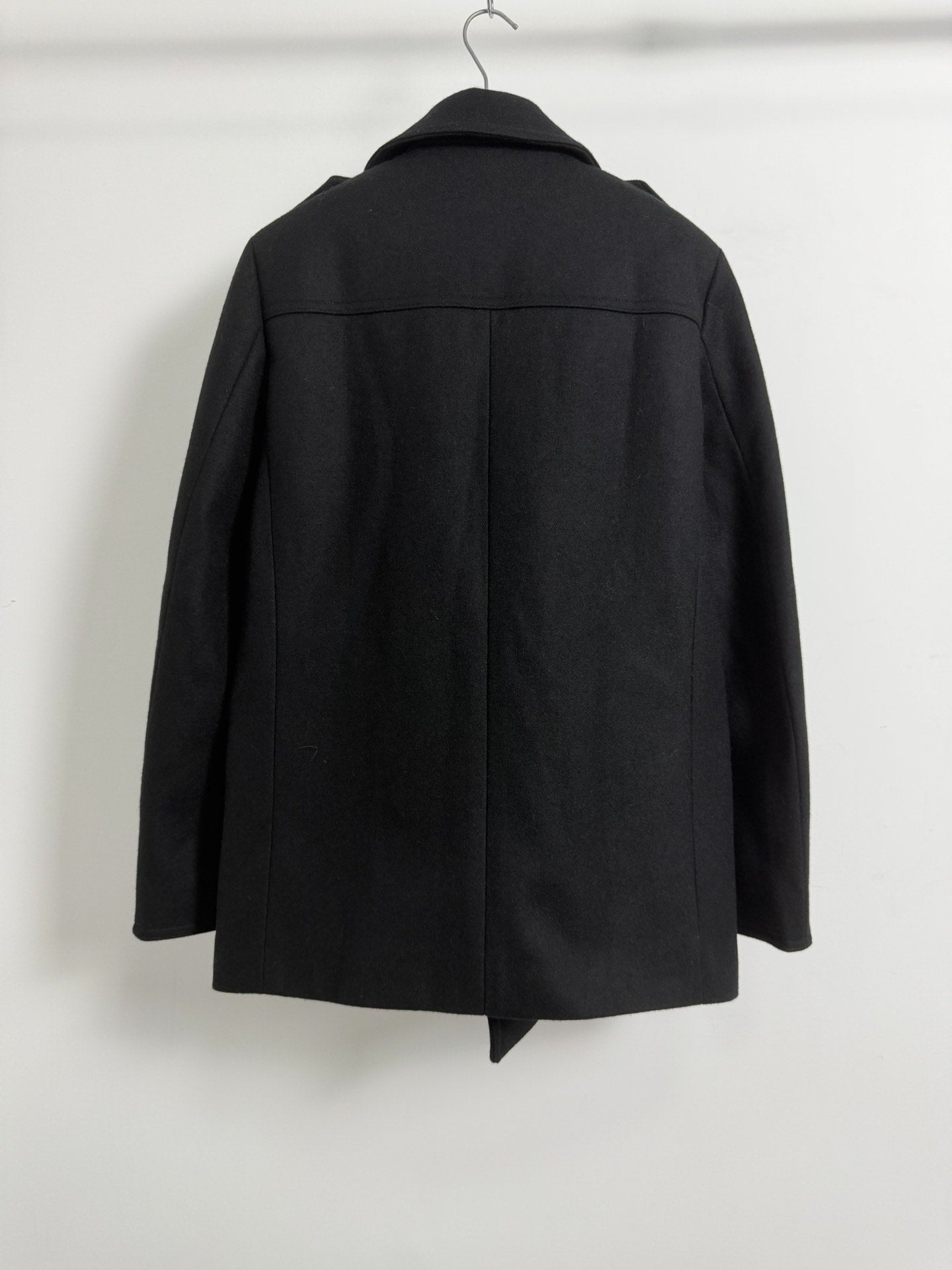 Saint Laurent Slp13fw Gold Anchor Button Black Wool Coat