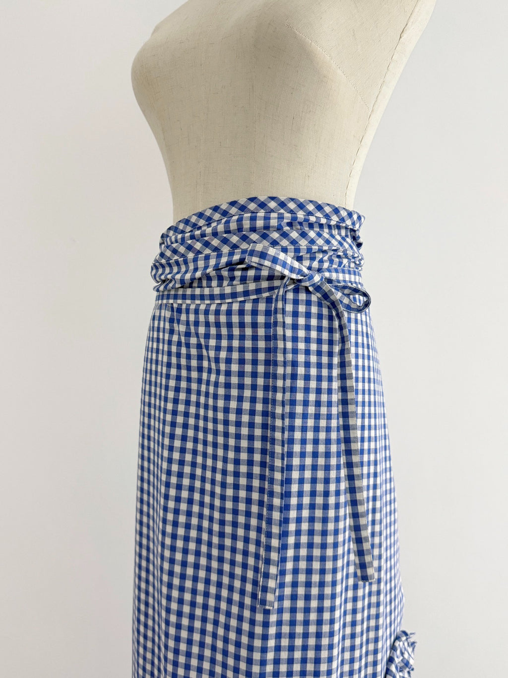 Comme Des Garcons Blue White Plaid Ruffle Wrap Cotton Skirt - Devines
