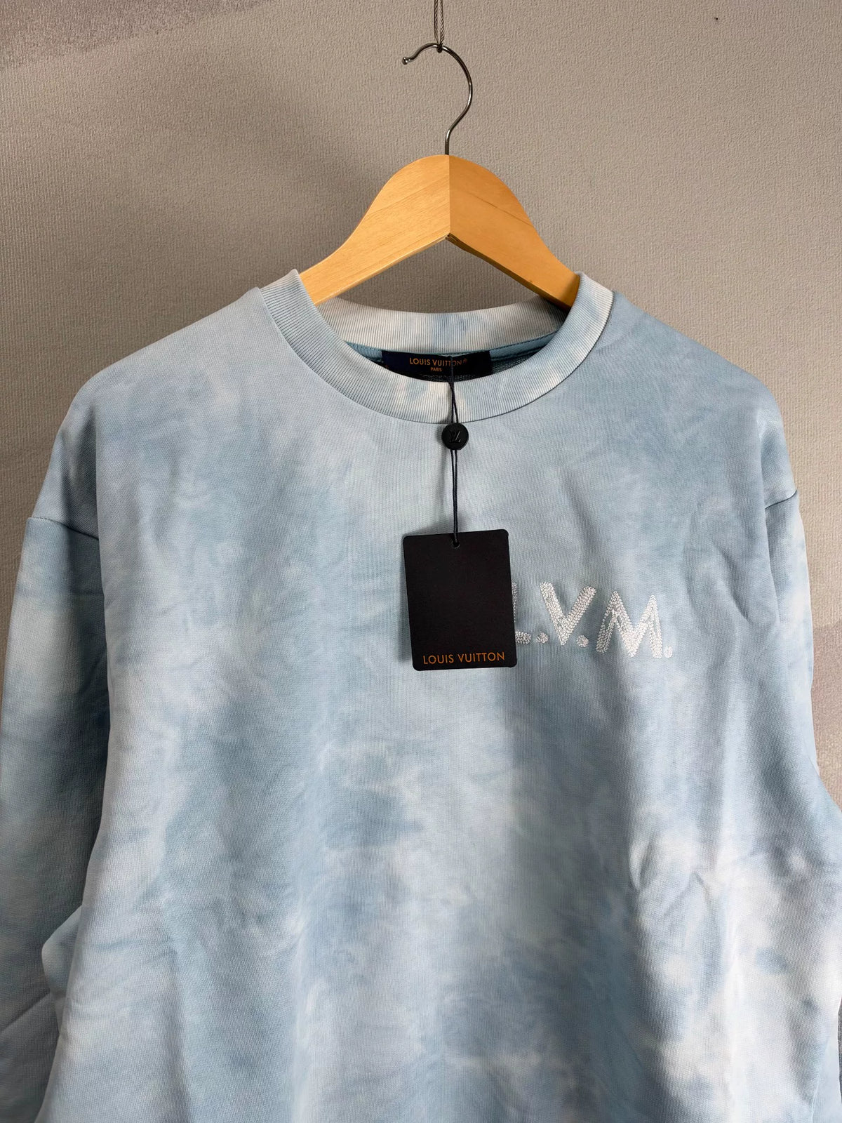 Louis Vuitton SS26 White Blue Tie-Dye Letter Embroidered Sweater
