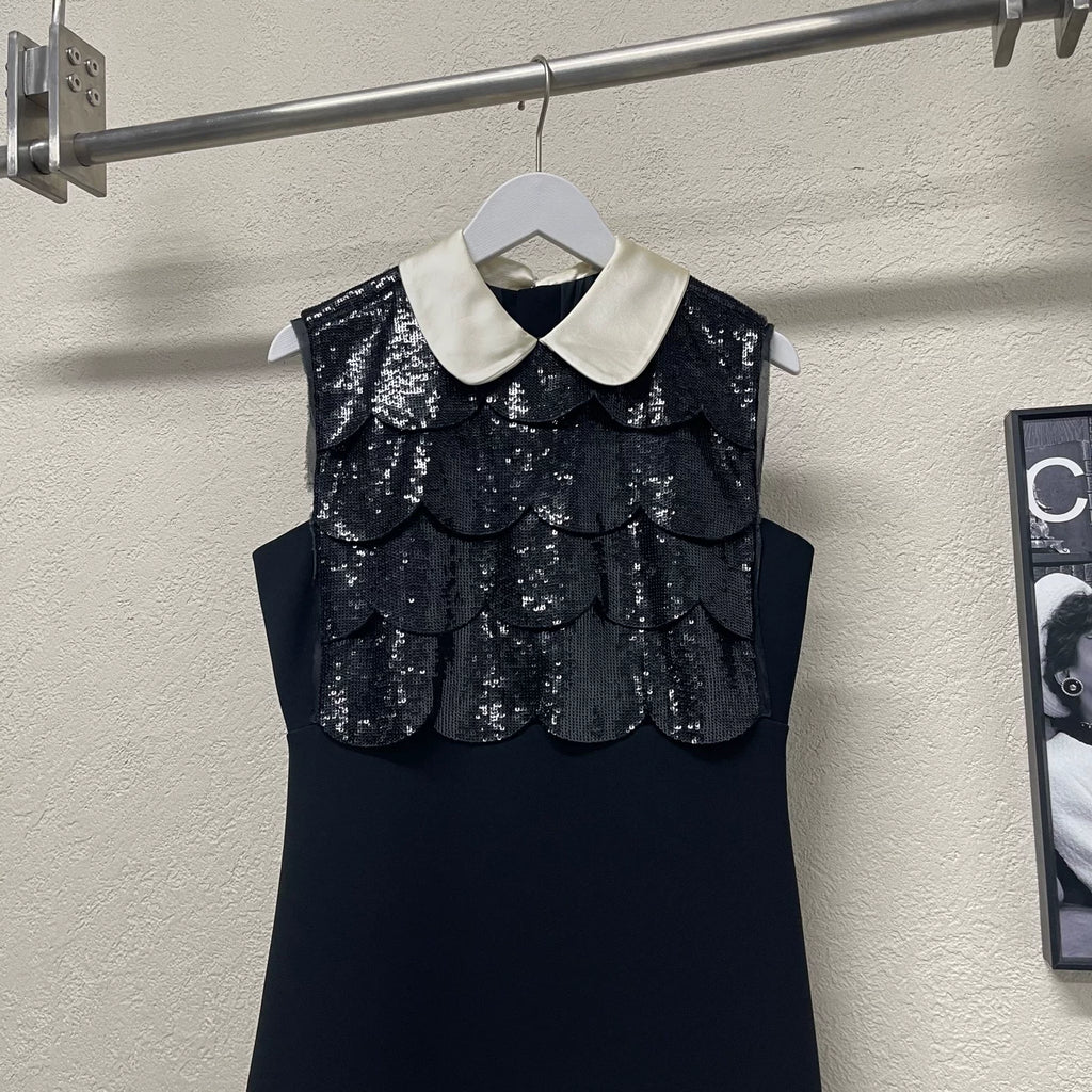 Miumiu Black Scale Pearl-Button Dress