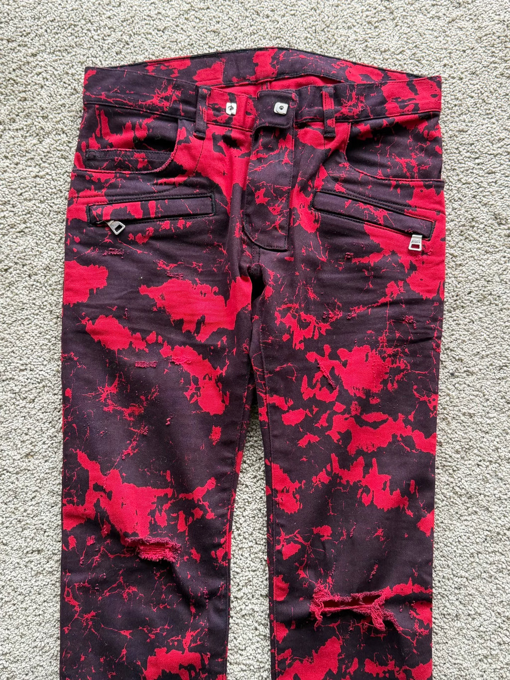 Balmain Blood Stained Dark Red Jeans by Olivier Rousteing