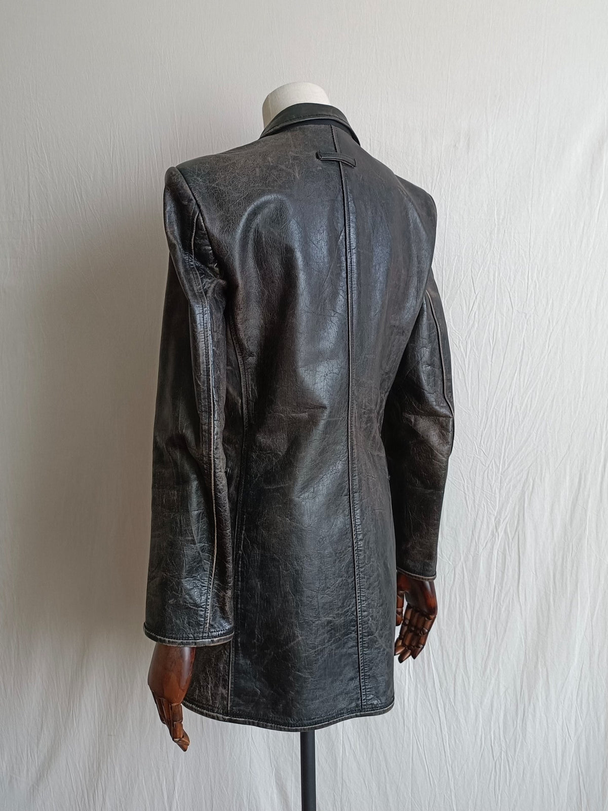 Jean Paul Gaultier City Hunter Black Distressed Leather Jacket