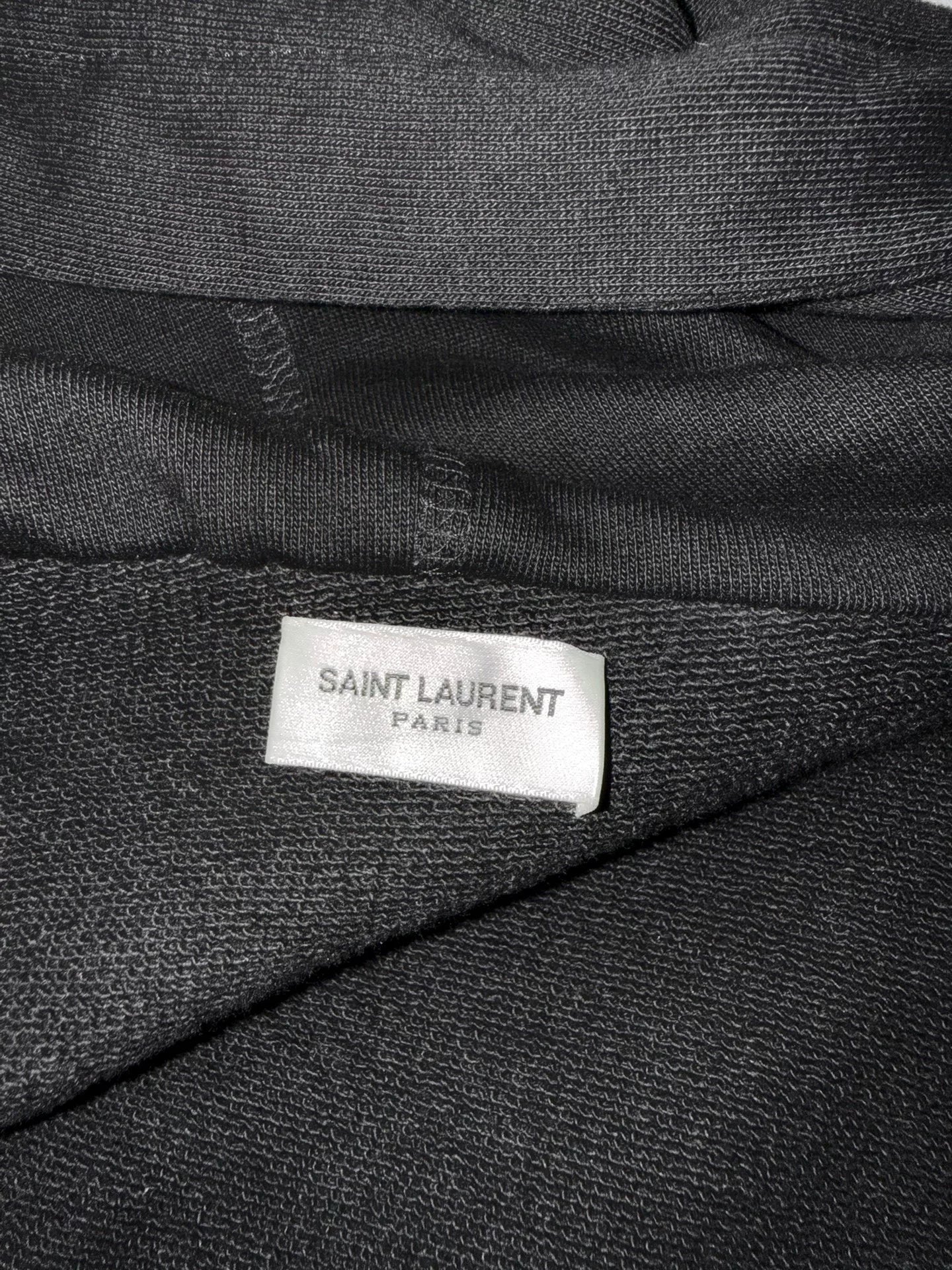 Saint Laurent 19AW Black Lambskin Fringe Drawstring Hooded Cardigan by Anthony Vaccarello