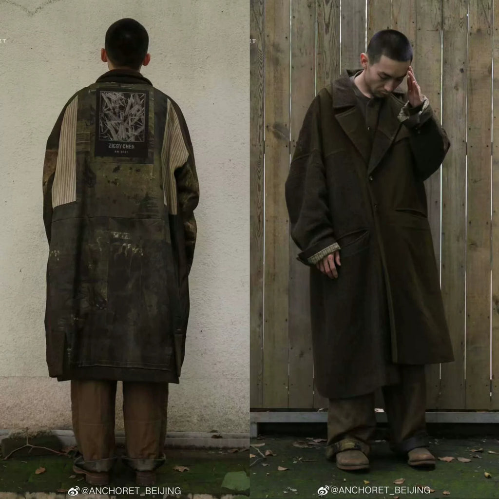 ziggy chen 21aw Bamboo Shadow Flap Hybrid Wool Gold Thread Subtle Pattern Overalls Long Pants