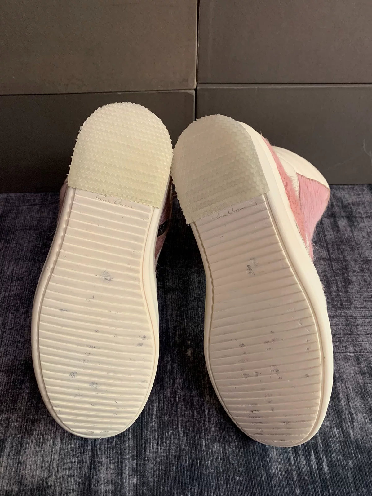 Rick Owens Inverted-Triangle Pink Fur Sneakers