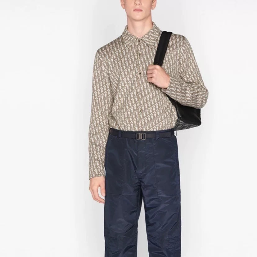 Dior Knit Lapel Shirt Oblique All-Over Logo Print Cotton Button-Front Shirt