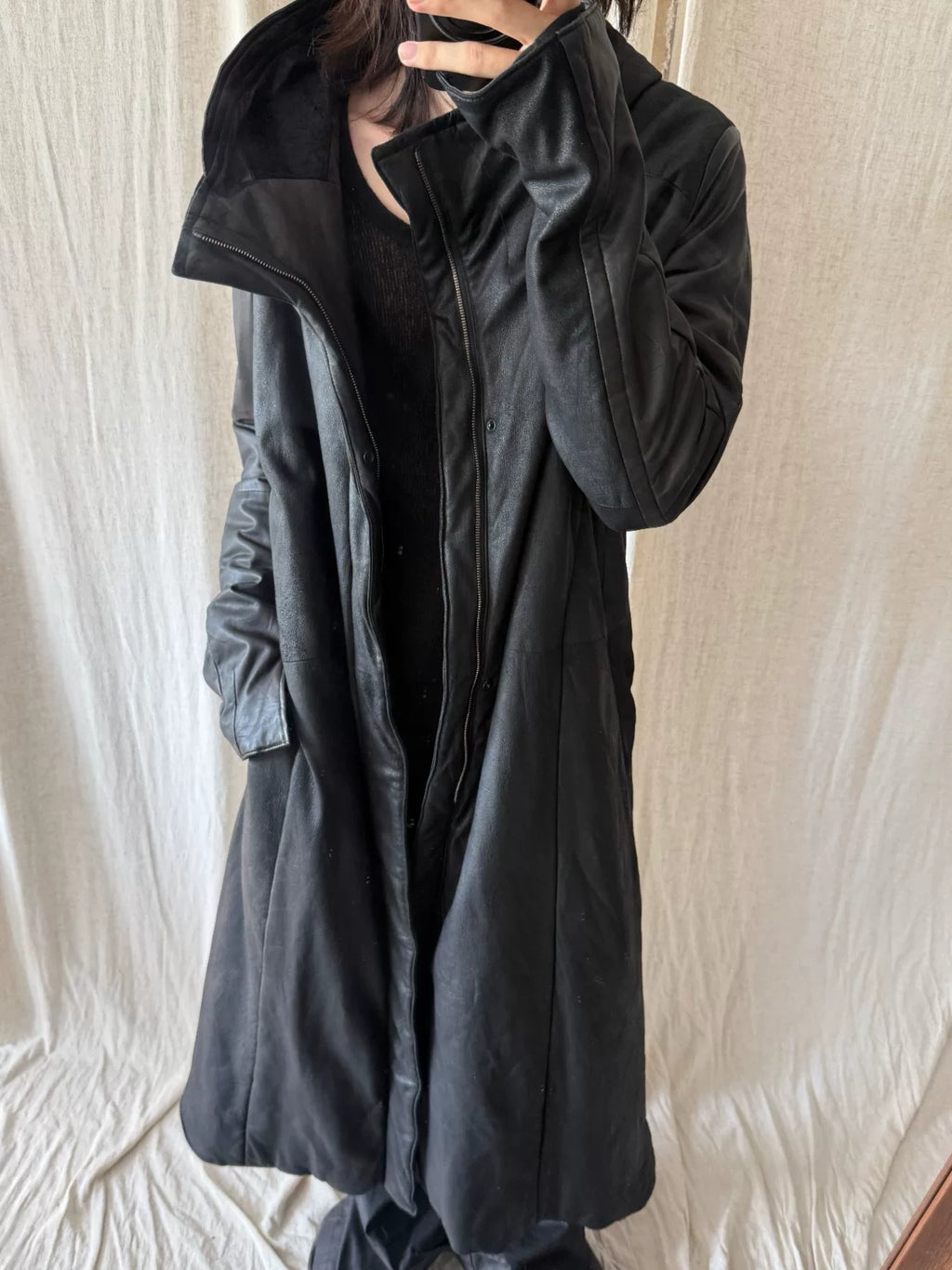 Julius AW12 Runway Hooded Lambskin Long Coat