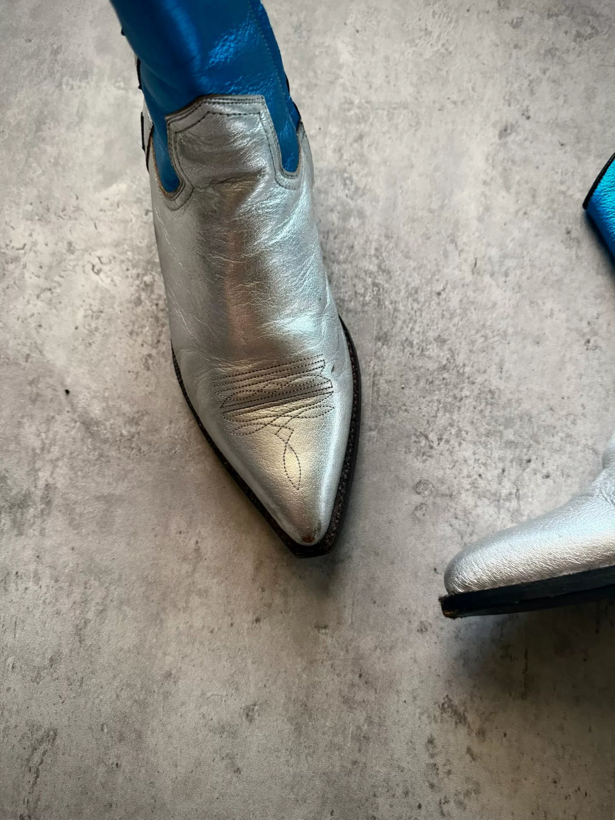 Saint Laurent Paris 15SS Silver Blue Star Western Boots by Hedi Slimane