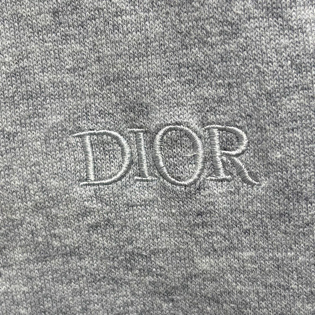 Dior Grey All-Over Print Lining Embroidered Logo Elastic Hem Zip-Up Cotton Cashmere Trousers