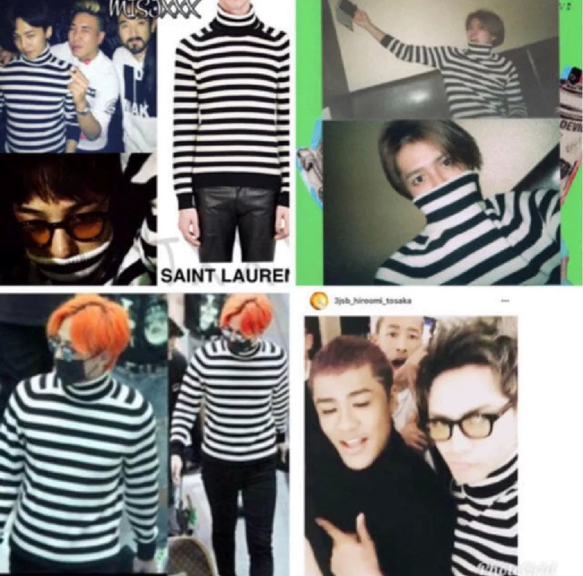 Saint Laurent 15FW Black White Striped Turtleneck Sweater