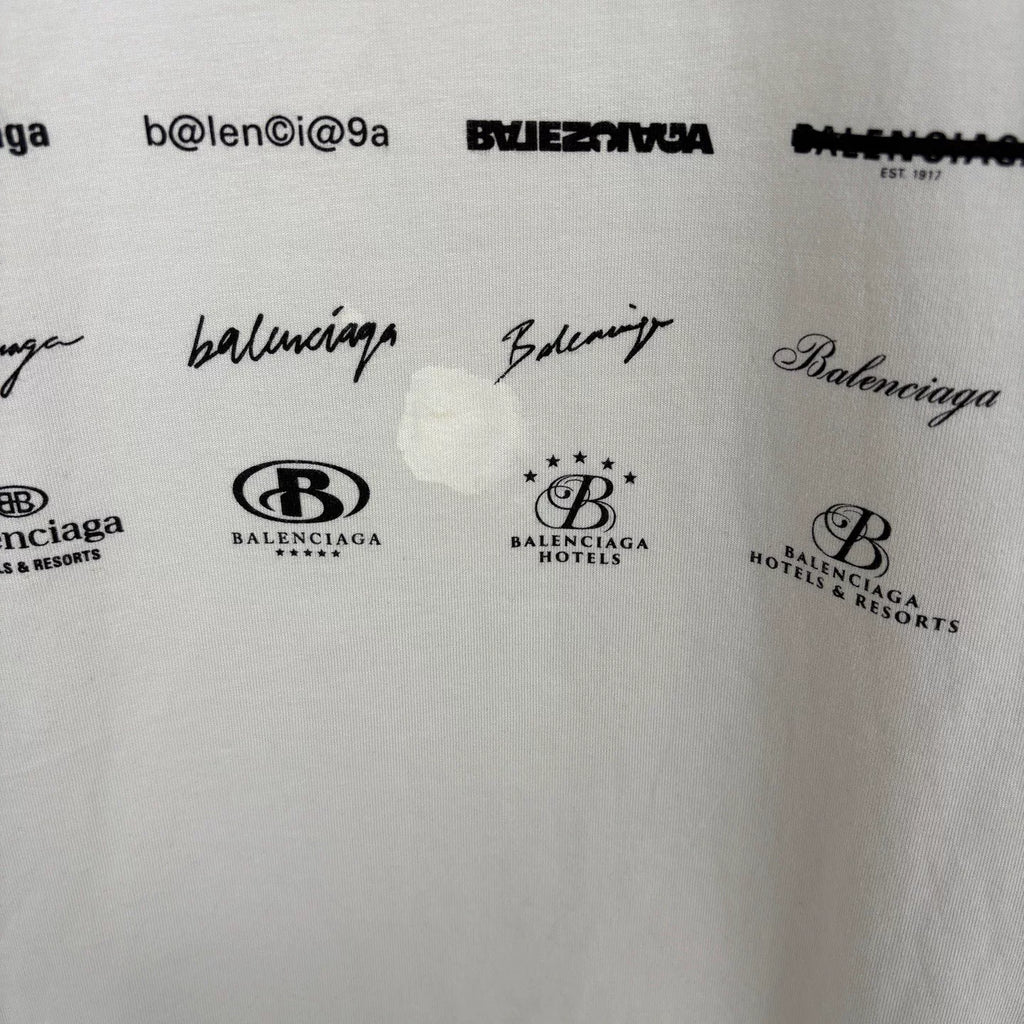 Balenciaga Off-White Letter Logo Print Crew Neck Short Sleeve Top