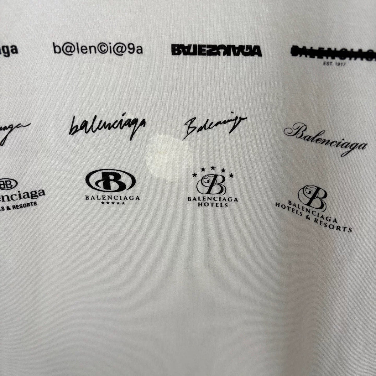 Balenciaga Off-White Letter Logo Print Crew Neck Short Sleeve Top