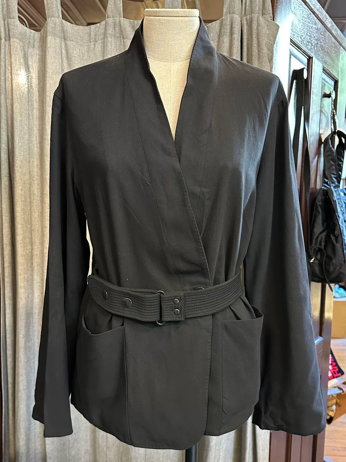Christophe Lemaire Black Belted Cotton Viscose Coat