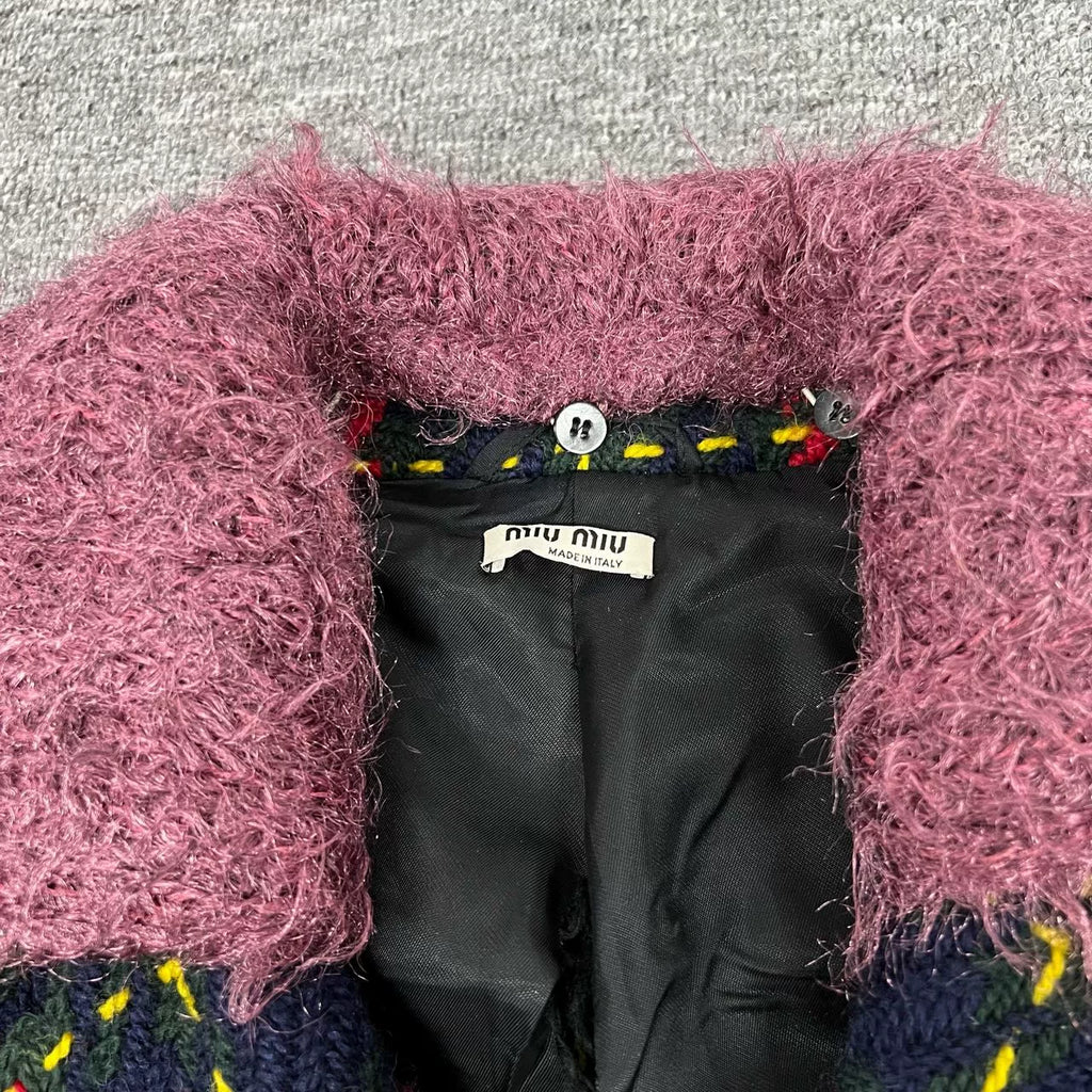 Miu Miu Fur Plaid Coat