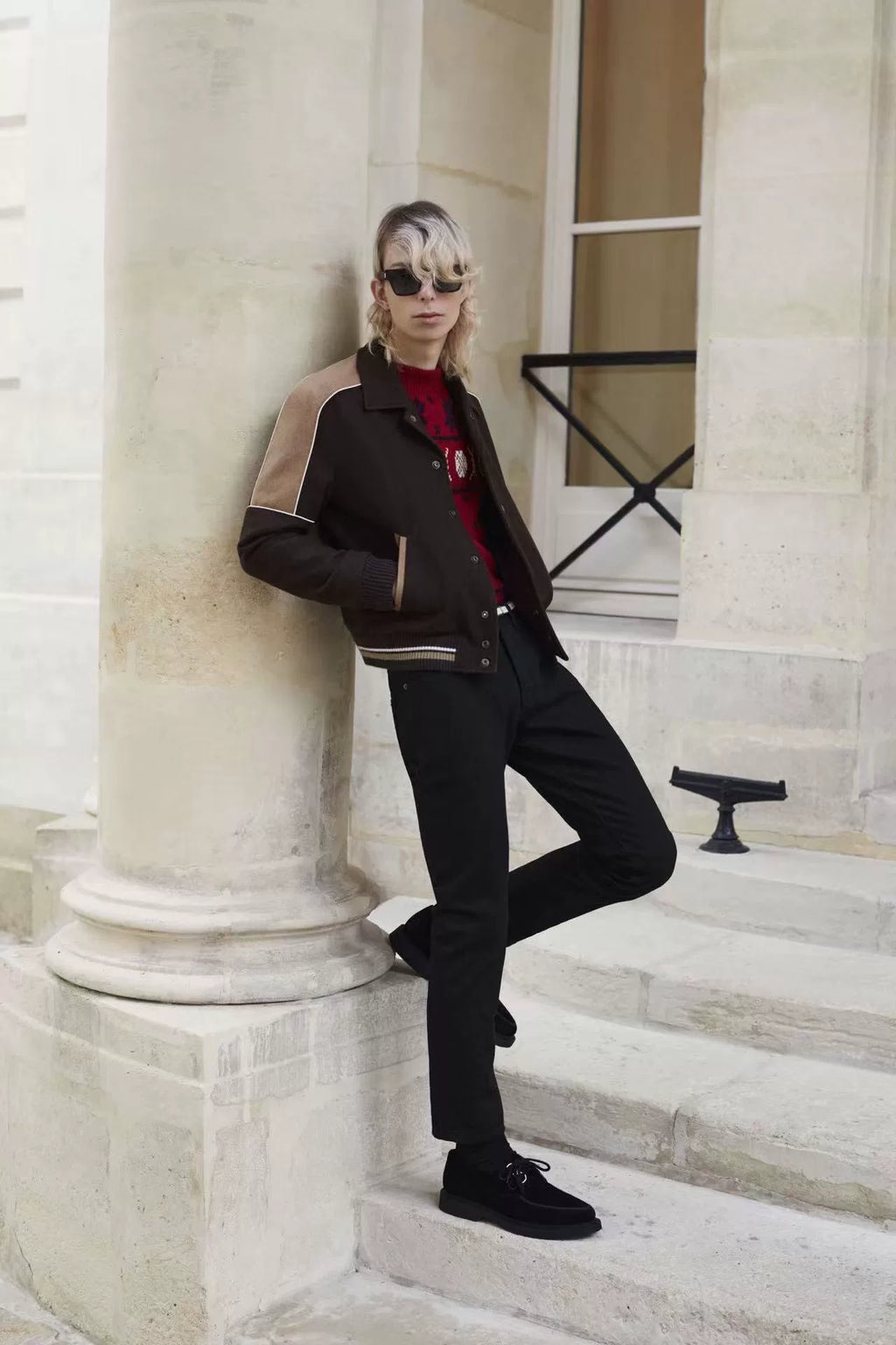 Saint Laurent AW21 Runway Coffee Khaki Color-Block Collared Wool Jacket