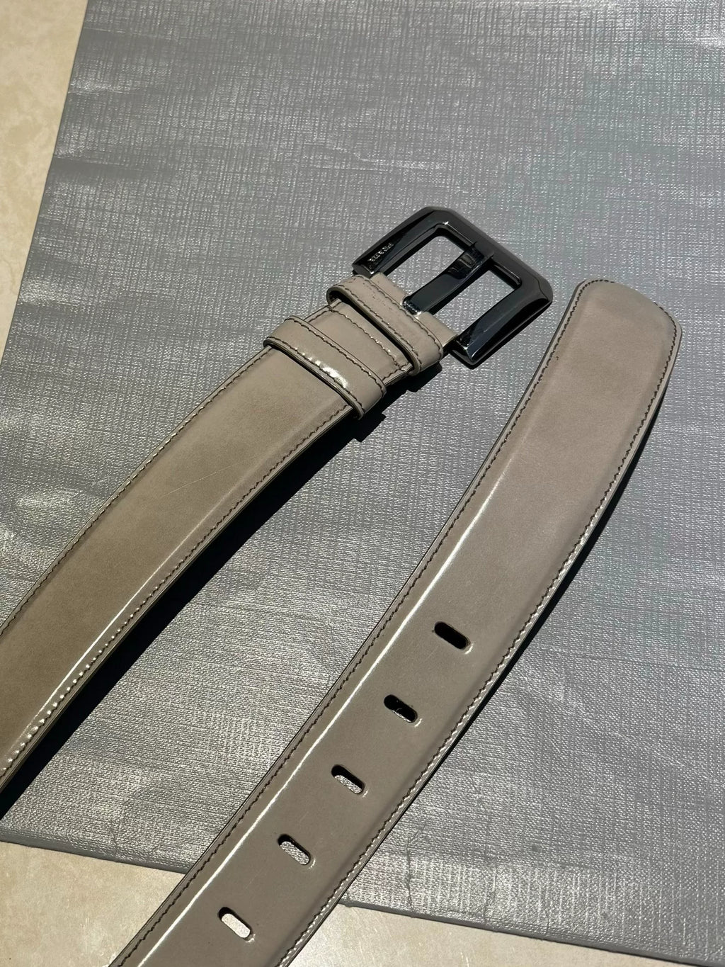 Prada Patent Leather Square Silver Buckle Belt