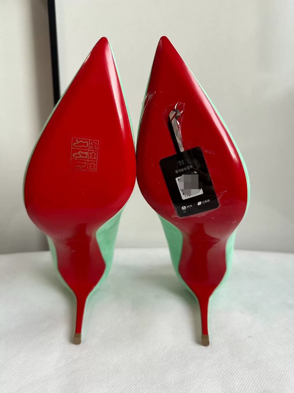 Christian Louboutin Blue Green Suede Pointed-Toe Heels