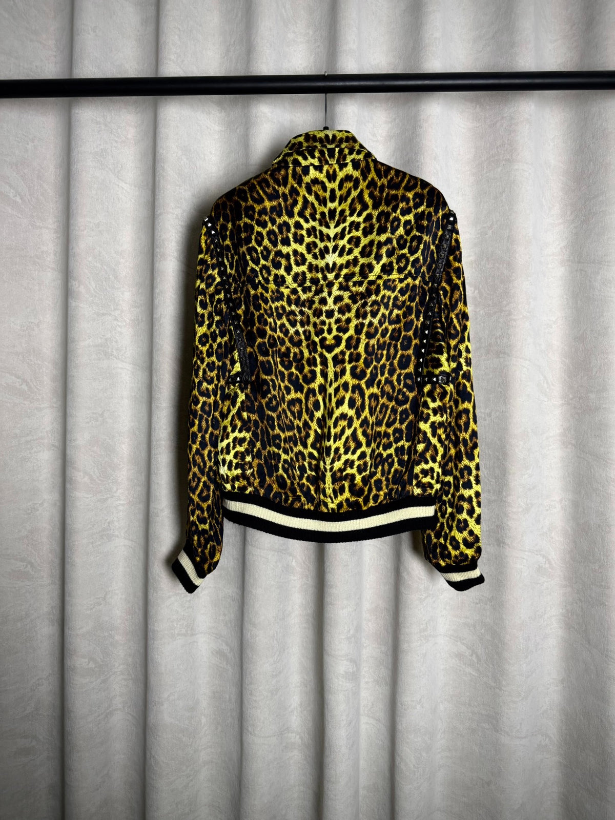 Saint Laurent 16SS Hedi Slimane Leopard Print Studded Silk Jacket by Hedi Slimane