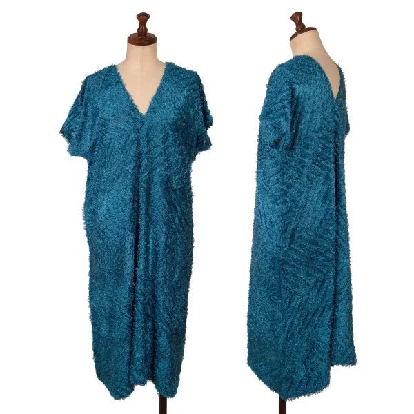Issey Miyake Vintage Blue Faux Fur Pleated Dress