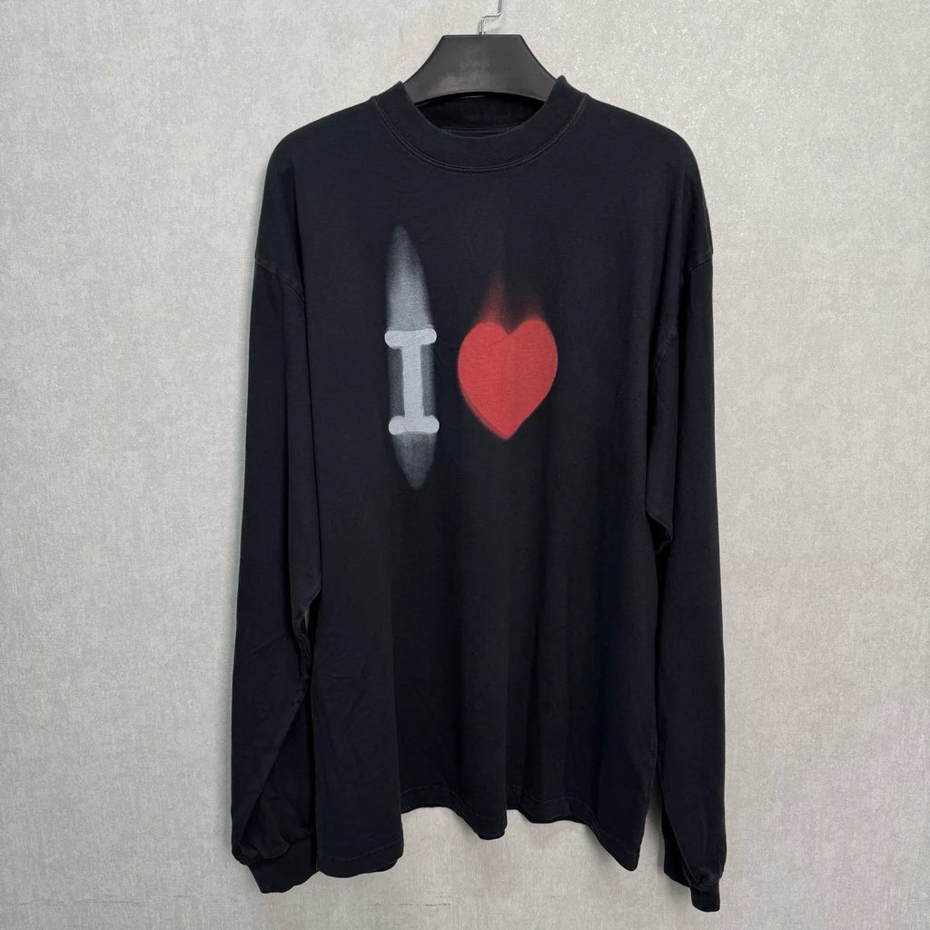Balenciaga Heart Graphic Crewneck Long Sleeve T-Shirt - Devines